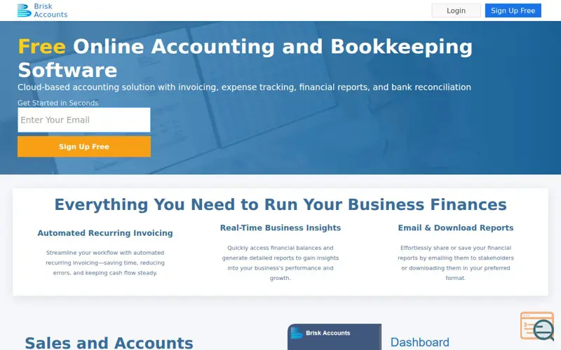 Screenshot of Brisk Accounts