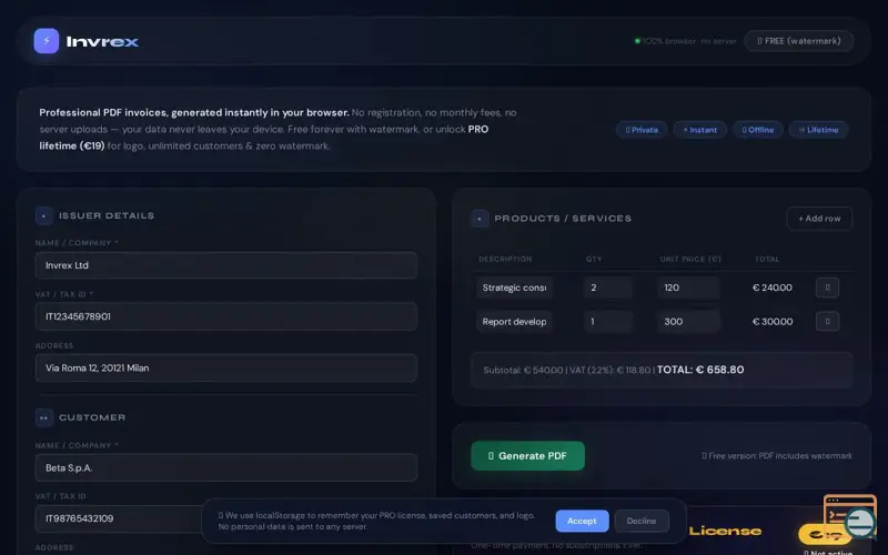 Screenshot of Free Invoices generator