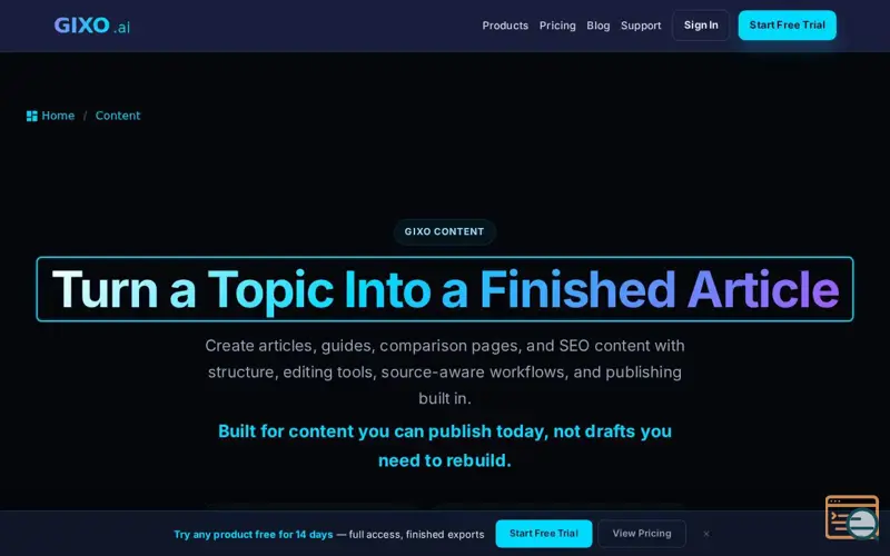 Screenshot of Gixo Content