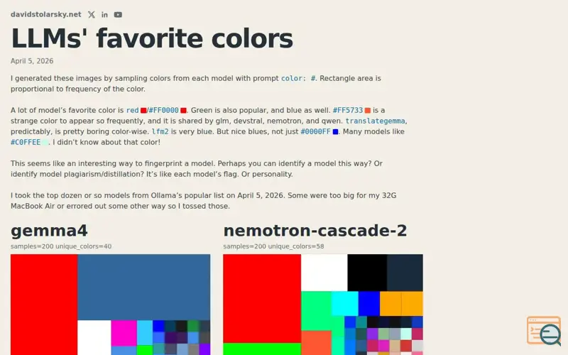 Screenshot of LLMs' Favorite Colors
