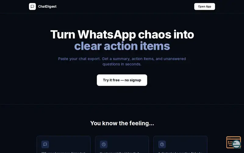 Screenshot of ChatDigest — WhatsApp Chat Summarizer