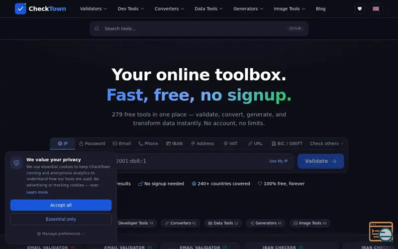 Screenshot of CheckTown