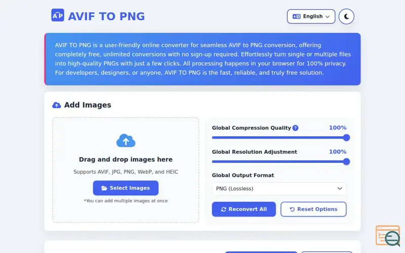 Screenshot of AVIF TO PNG Converter