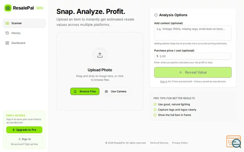 Screenshot of ResalePal