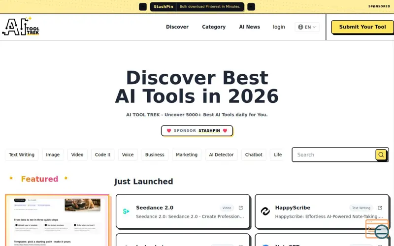 Screenshot of AI Tool Trek