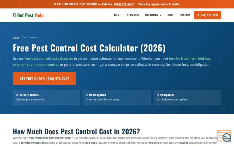 Screenshot of Pest Control Cost Calculator