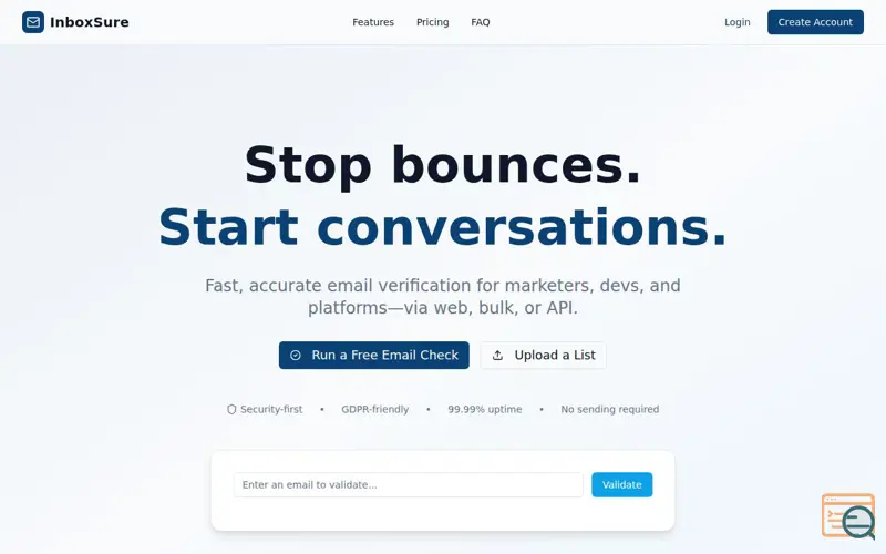 Screenshot of InboxSure