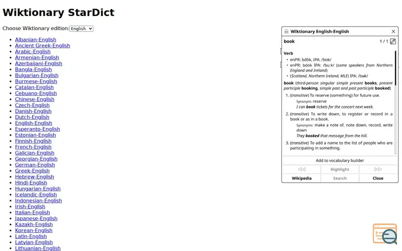 Screenshot of Wiktionary StarDict Files