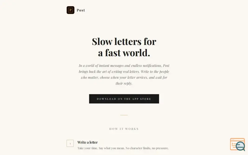 Screenshot of Post — Slow letters for a fast world