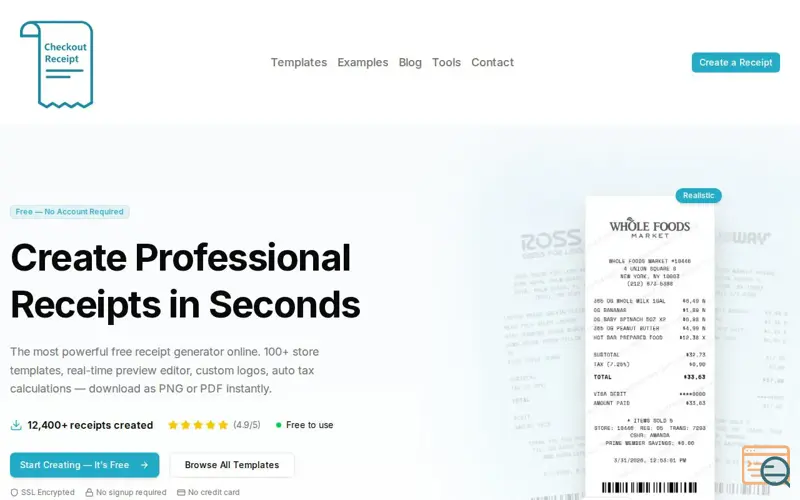 Screenshot of Free Receipt Maker