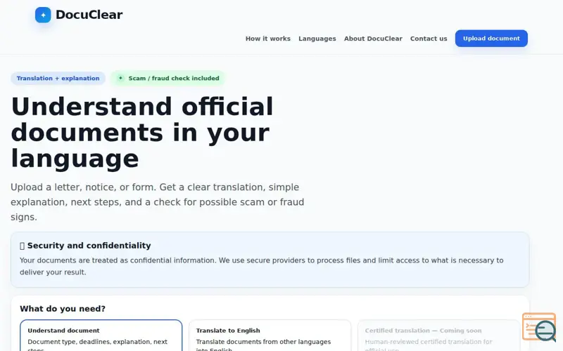 Screenshot of DocuClear