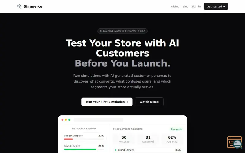 Screenshot of Simmerce.ai