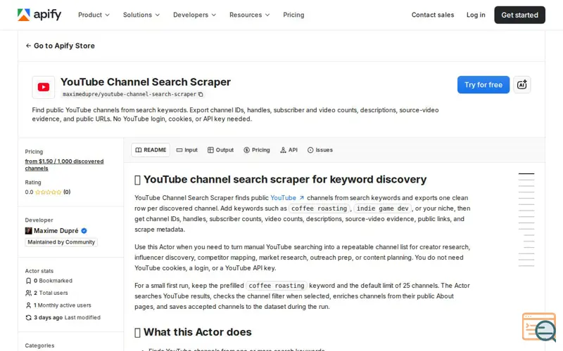 Screenshot of YouTube Channel Search Scraper