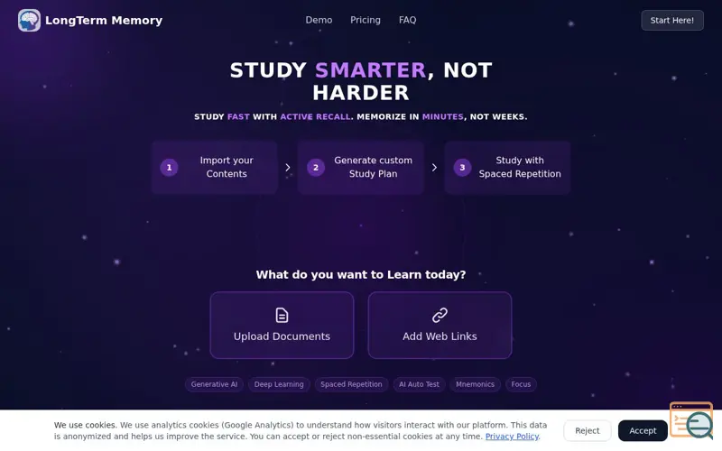Screenshot of LongTerMemory | AI study platform