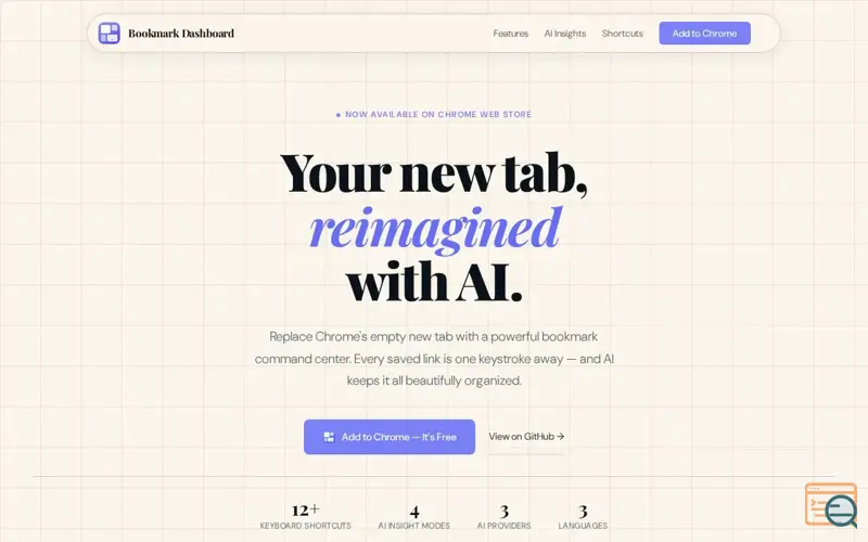 Screenshot of Bookmark Dashboard - AI Powered