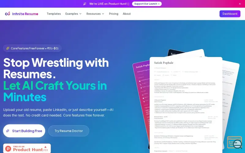 Screenshot of Infinite Resume
