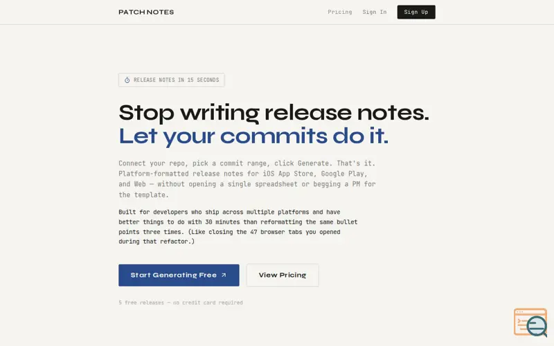 Screenshot of Patch Notes