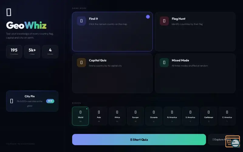 Screenshot of GeoWhiz