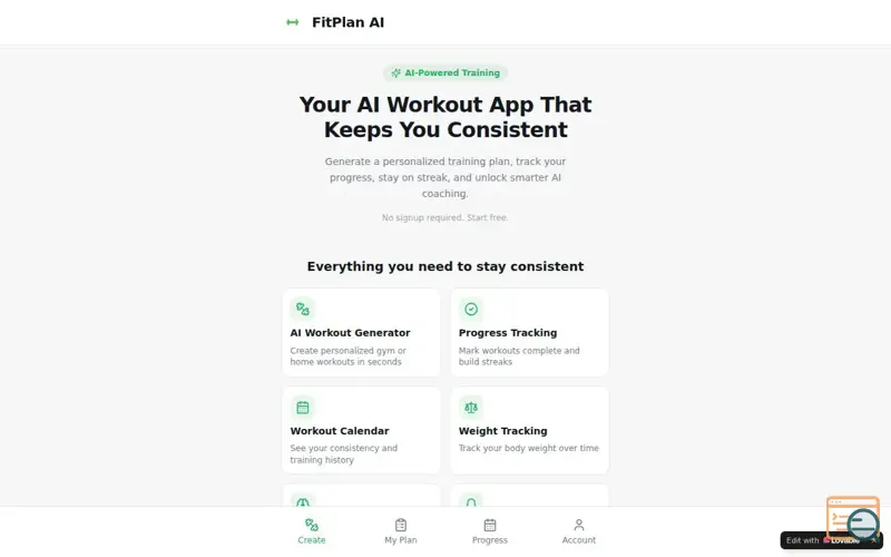 Screenshot of FitPlan AI