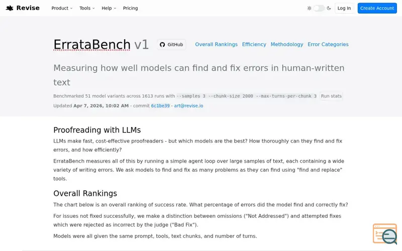 Screenshot of ErrataBench
