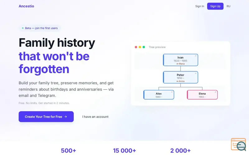 Screenshot of Ancestio