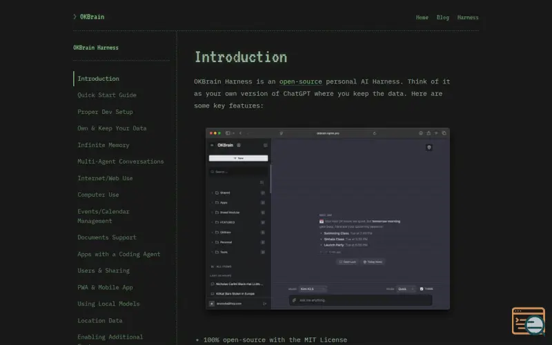 Screenshot of OKBrain Harness