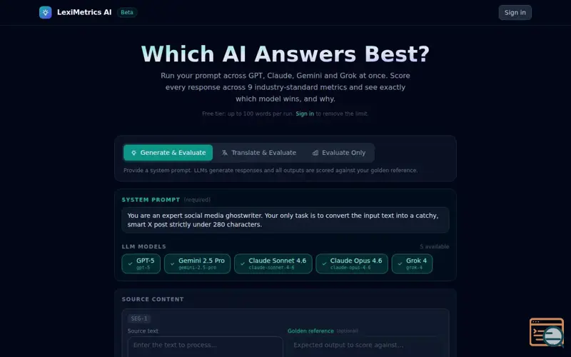 Screenshot of LexiMetrics