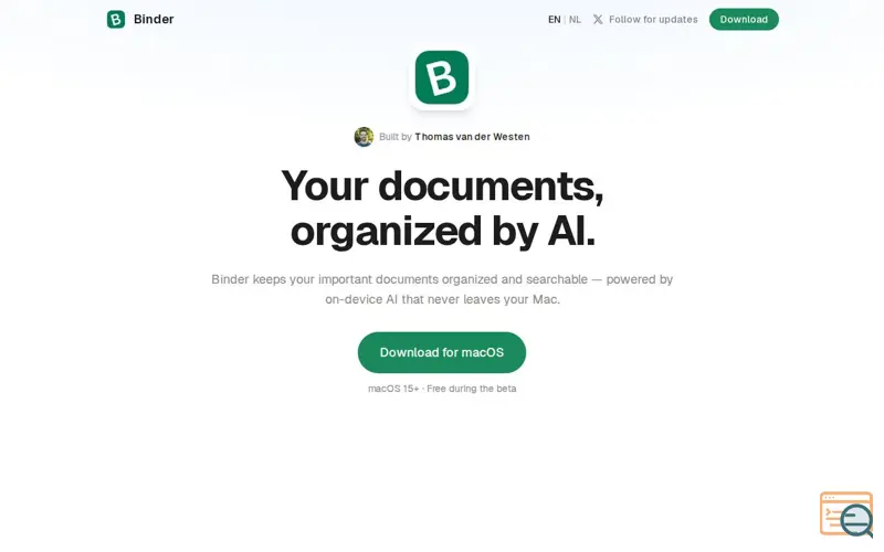 Screenshot of Binder