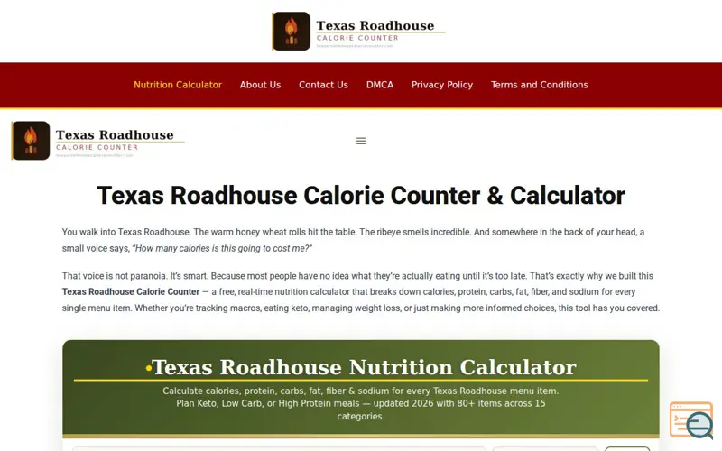 Screenshot of Texas Roadhouse Calorie Counter