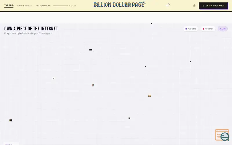 Screenshot of Billion Dollar Page