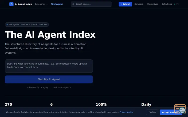 Screenshot of The AI Agent Index