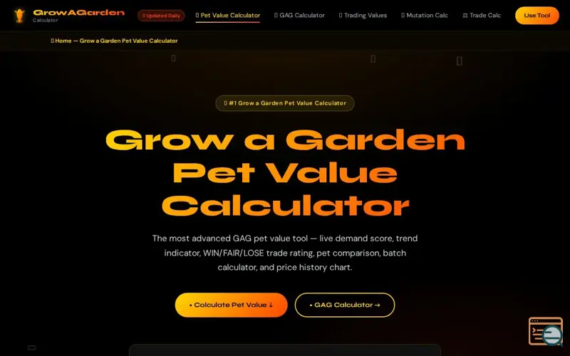 Screenshot of Grow a Garden Pet Value Calculator