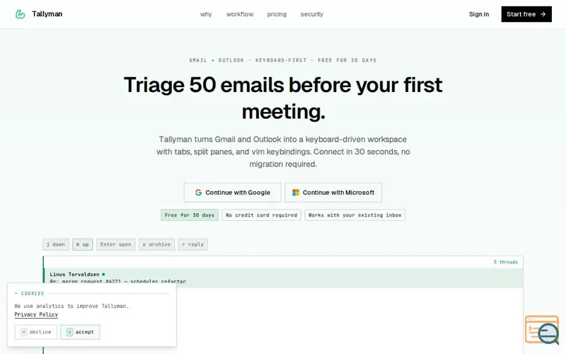 Screenshot of Keyboard First Email Client