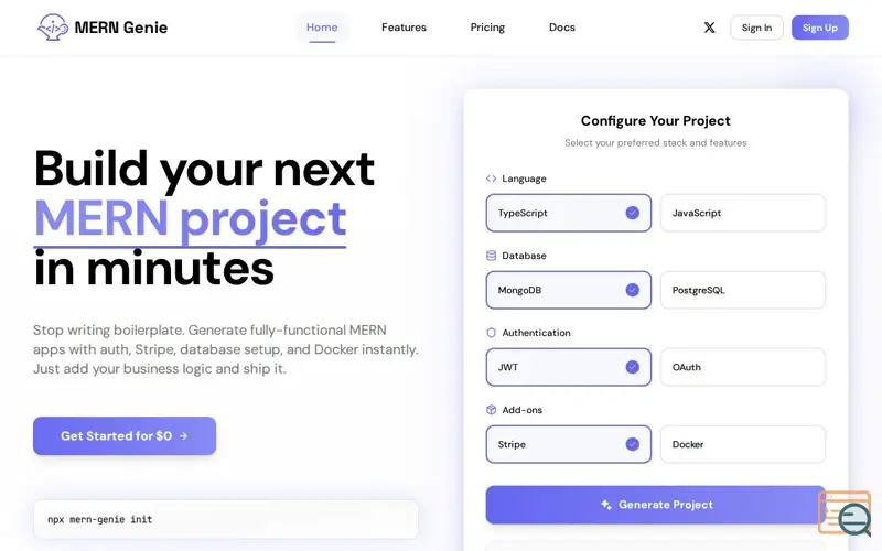 Screenshot of MERN Genie