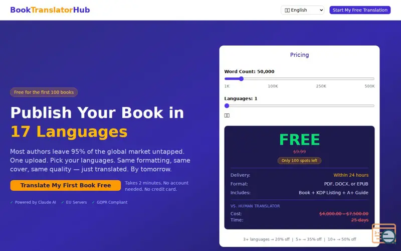 Screenshot of BookTranslatorHub