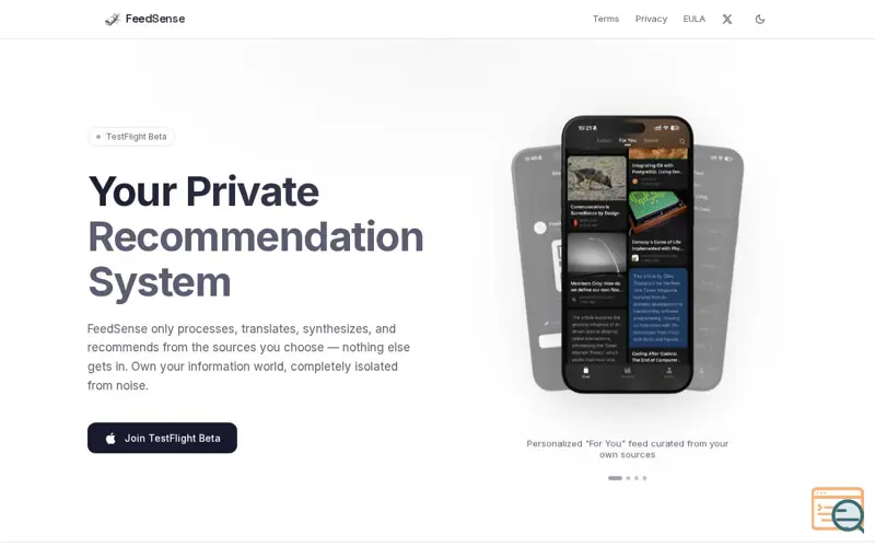 Screenshot of FeedSense