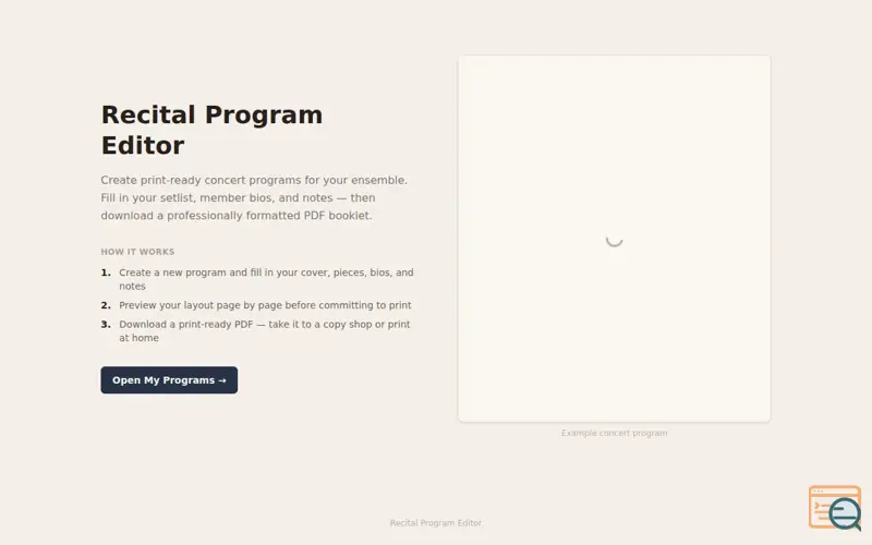 Screenshot of Create Programs for Recitals