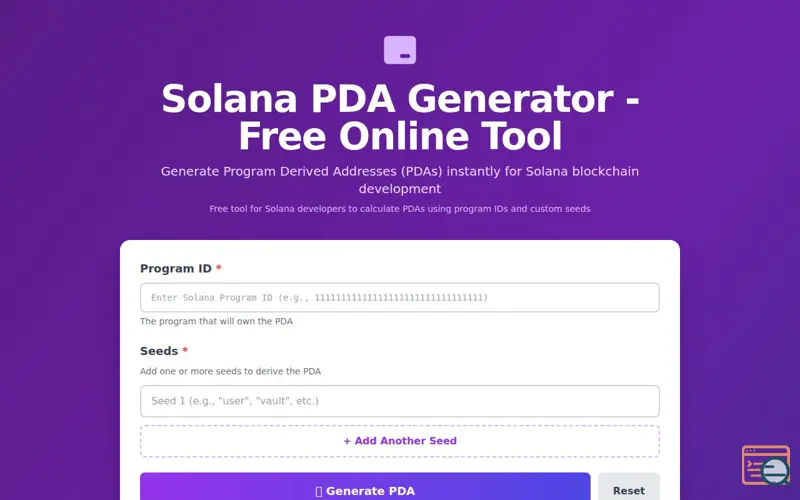 Screenshot of Solana PDA Generator
