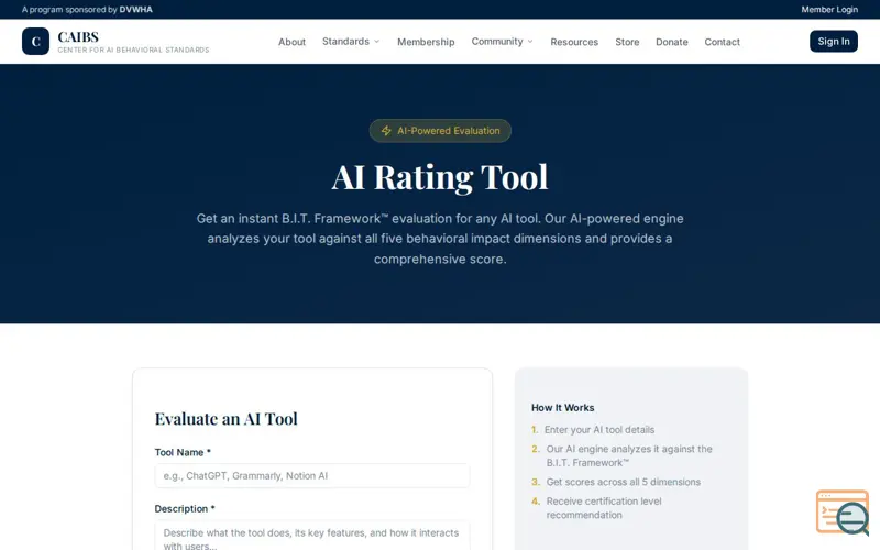 Screenshot of CAIBS Center for AI Behavioral Standards