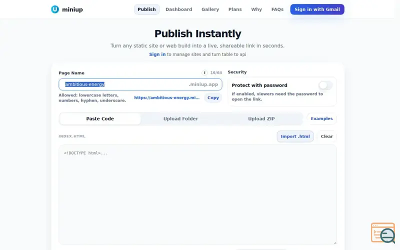 Screenshot of miniup.io