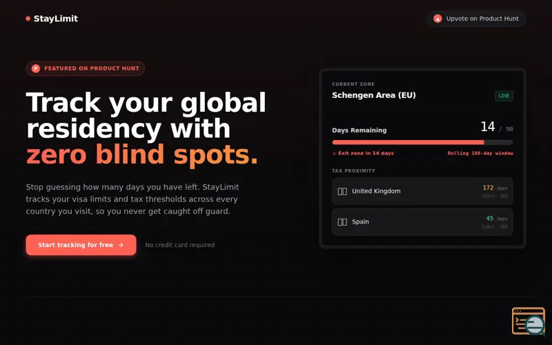 Screenshot of StayLimit — Tax Residence Day Tracker