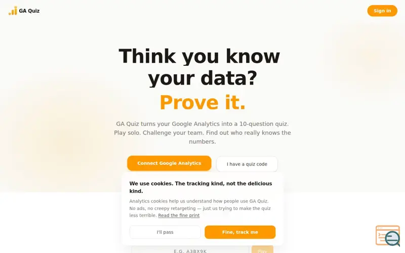 Screenshot of GA Quiz