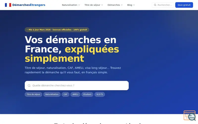 Screenshot of Démarches Étrangers