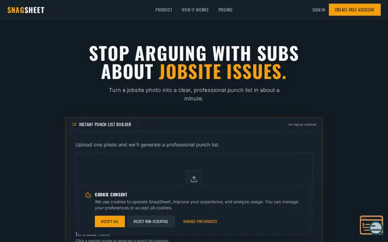 Screenshot of SnagSheet — Punch Lists, Done in Minutes