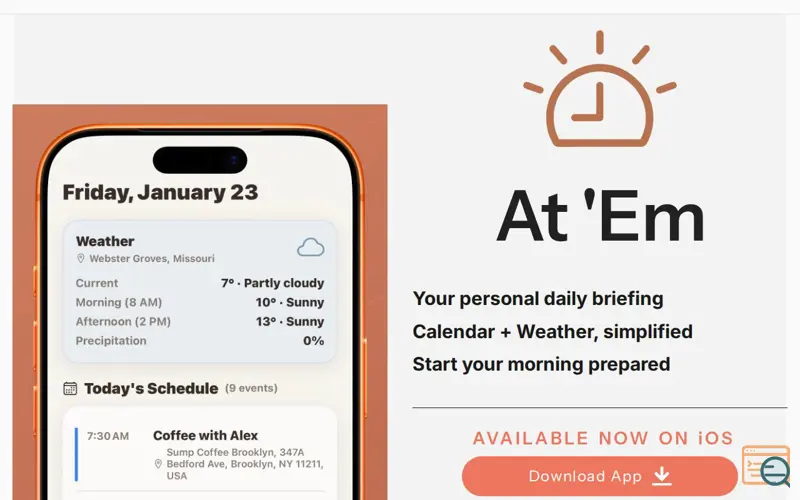 Screenshot of At 'Em - personal daily briefing