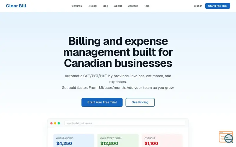 Screenshot of Clear Bill