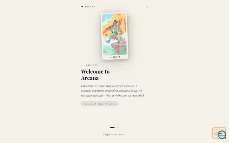 Screenshot of Arcana — Daily Tarot