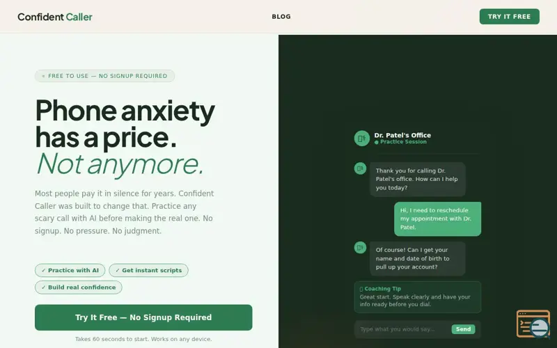 Screenshot of Confident Caller