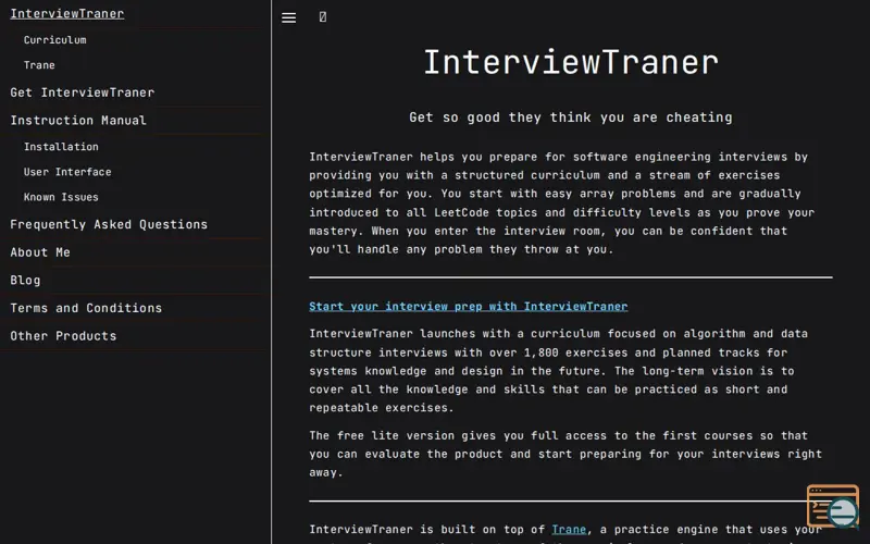 Screenshot of InterviewTraner
