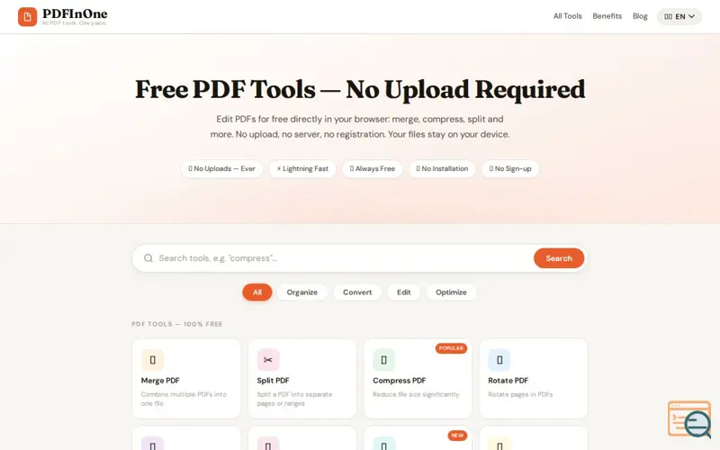 Screenshot of PDFInOne